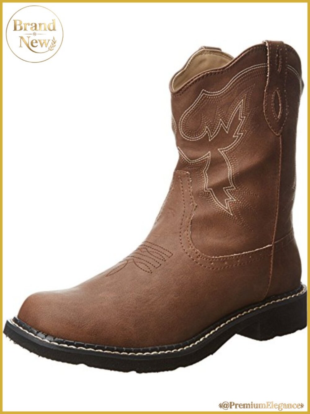 Faux Leather Pull On Ankle Western Boots Low Heel Casual
